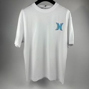 Contemporary White T-Shirt with Blue Logo Accent